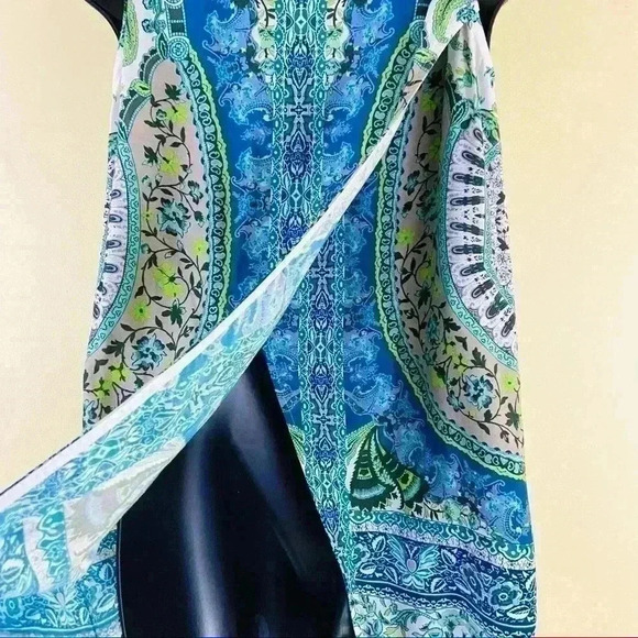 Etcetera Mandala Blue Floral Sleeveless Wrap Open Back Scoop Neck Top - Picture 9 of 10